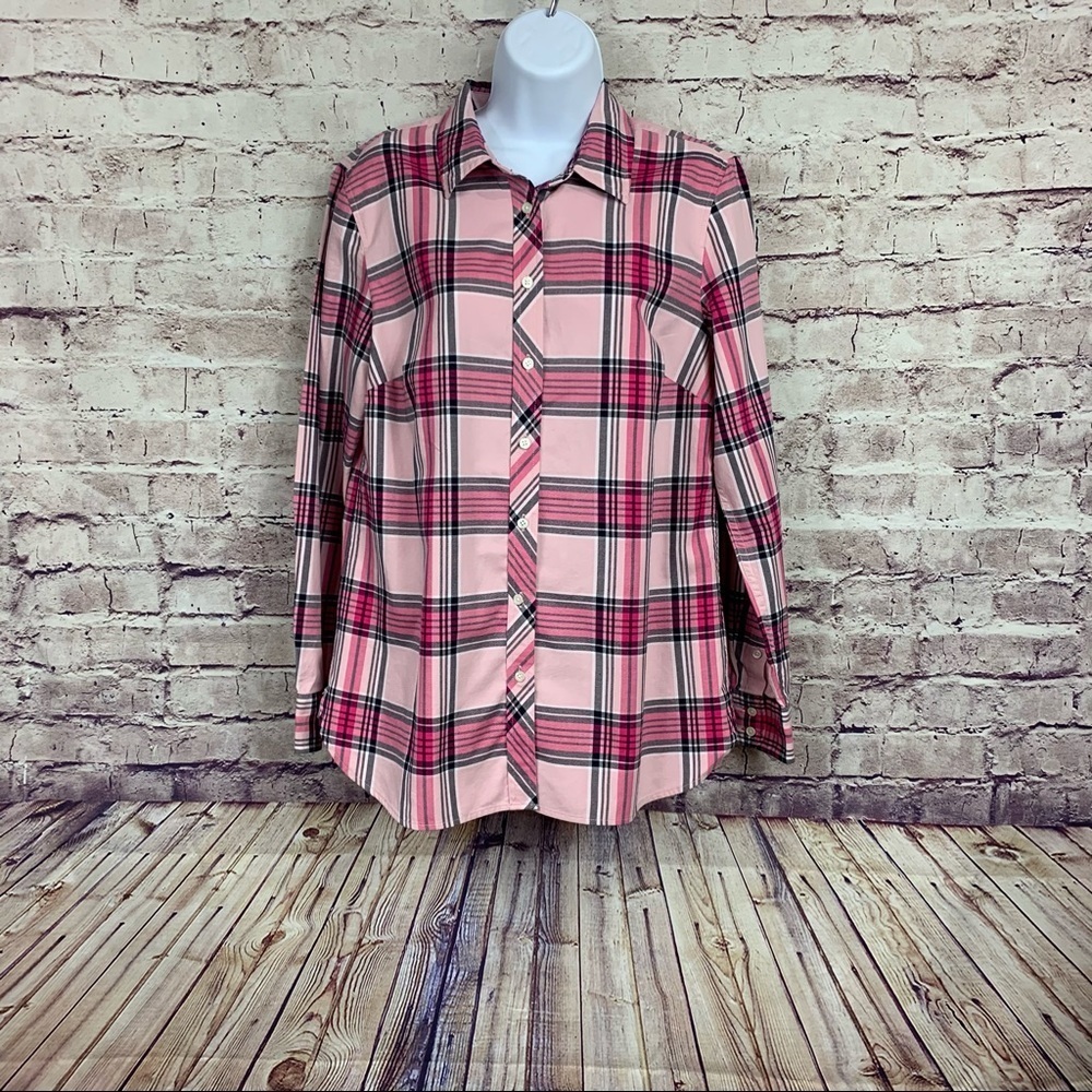 Talbots Pink Check Button Front Long Sleeve Shirt NWOT